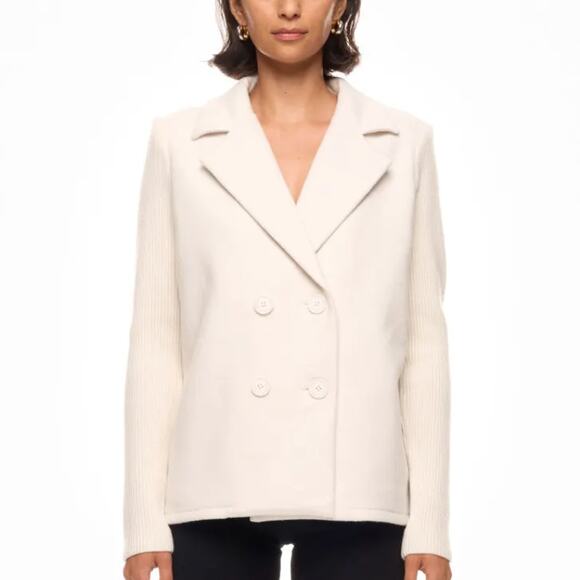 Splendid White Double Breasted Sweater Jacket SMALL Felted Boxy Career Wool $198 - Picture 1 of 10